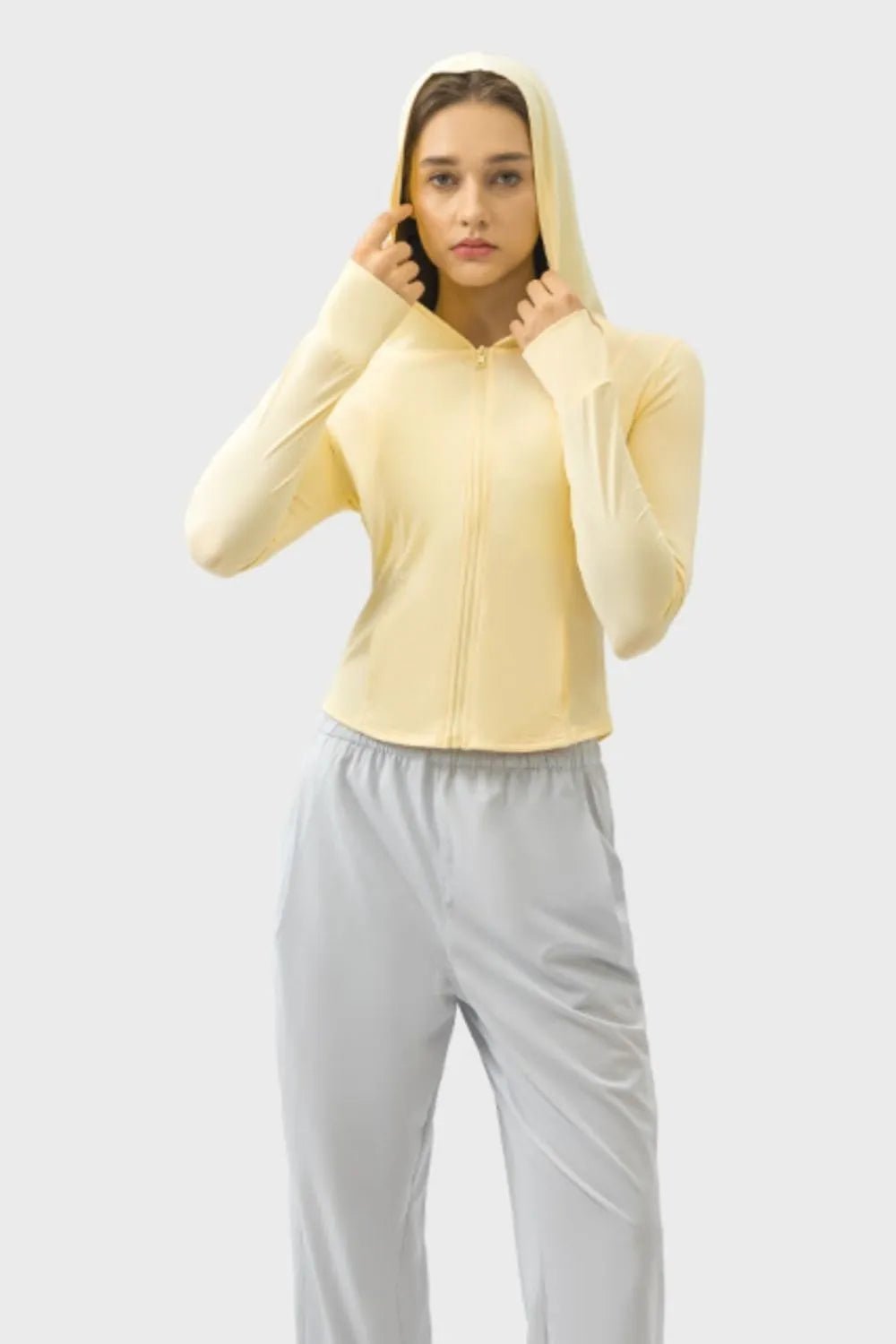 Pocketed Zip Up Hooded Long Sleeve Active Outerwear - FashionTech