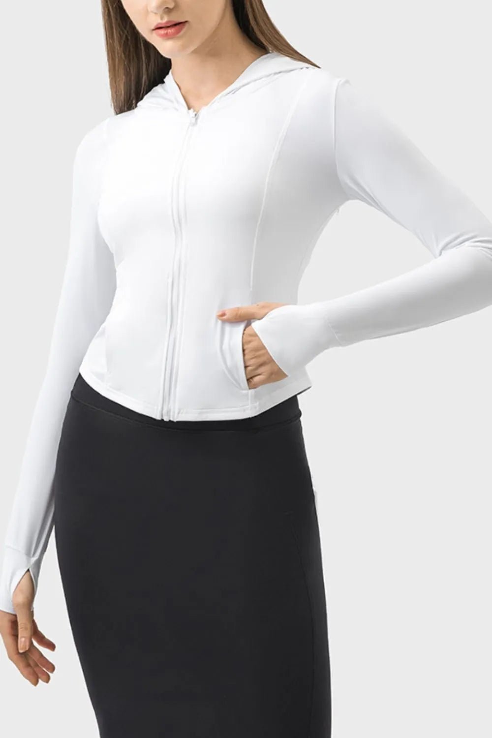 Pocketed Zip Up Hooded Long Sleeve Active Outerwear - FashionTech