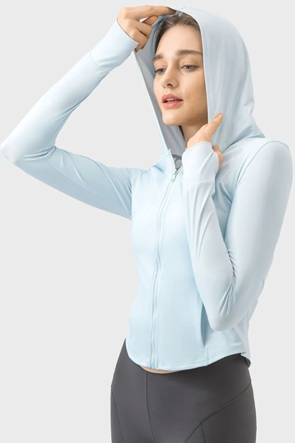 Pocketed Zip Up Hooded Long Sleeve Active Outerwear - FashionTech