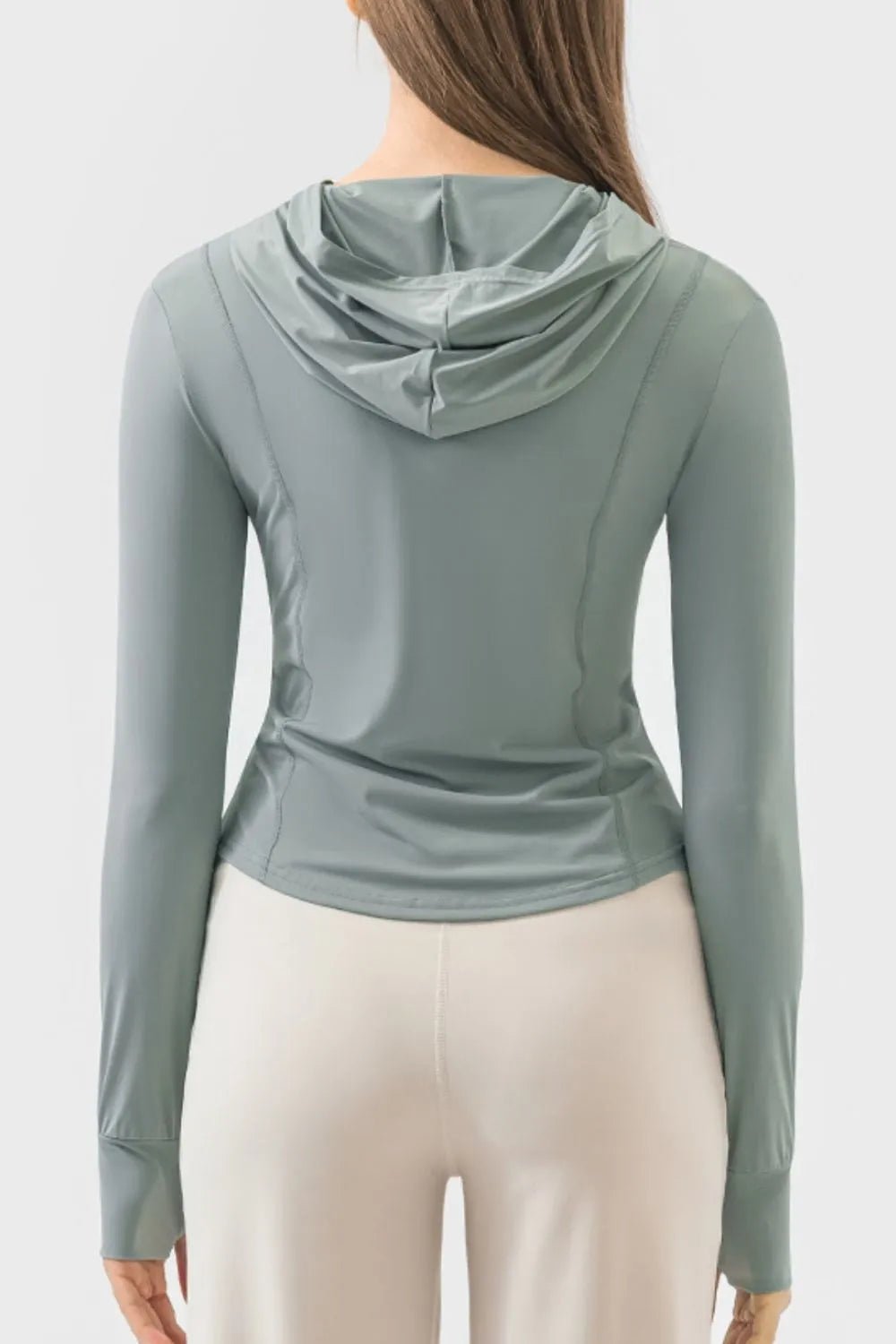 Pocketed Zip Up Hooded Long Sleeve Active Outerwear - FashionTech
