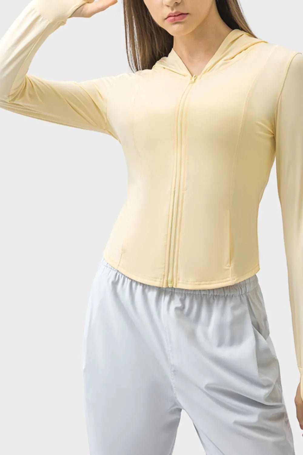Pocketed Zip Up Hooded Long Sleeve Active Outerwear - FashionTech