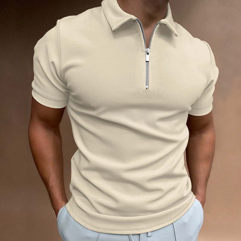 Polo shirt solid color short sleeved lapel T-shirt casual - FashionTech