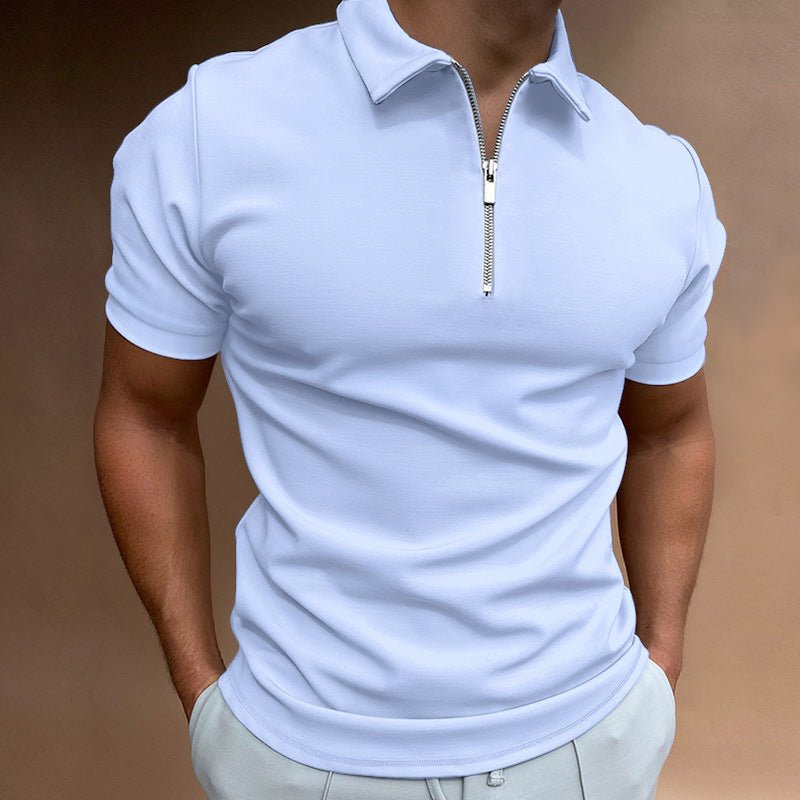 Polo shirt solid color short sleeved lapel T-shirt casual - FashionTech