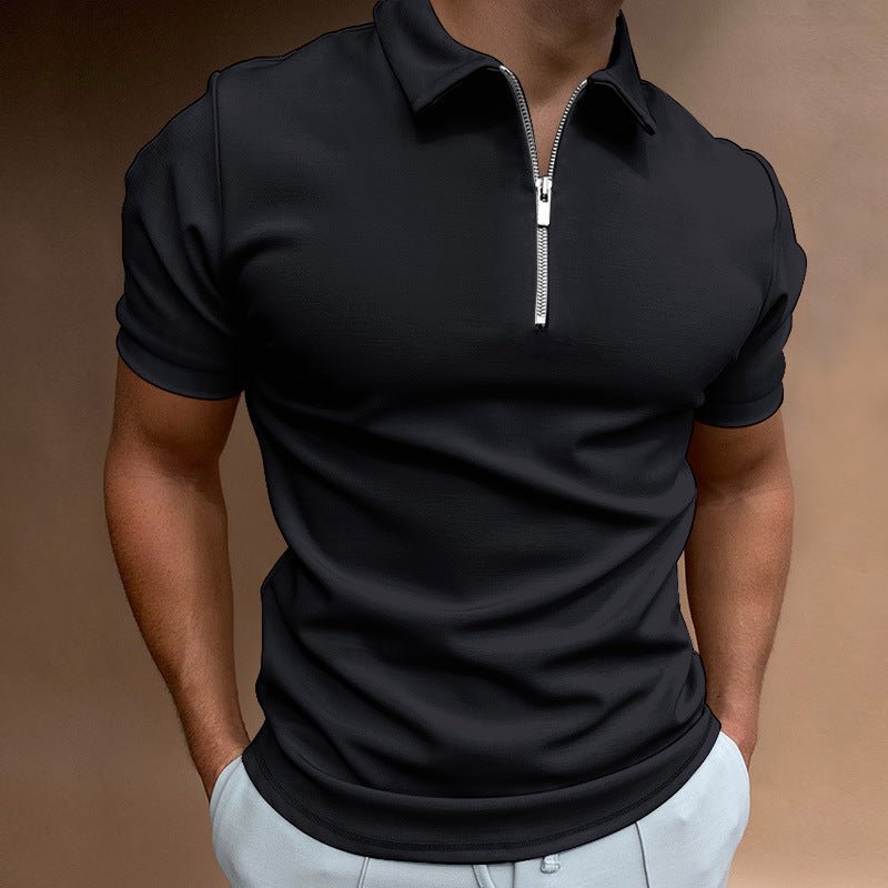 Polo shirt solid color short sleeved lapel T-shirt casual - FashionTech