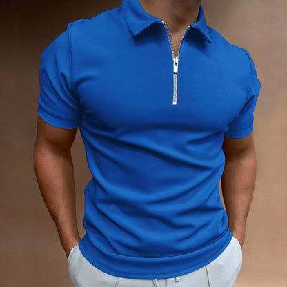 Polo shirt solid color short sleeved lapel T-shirt casual - FashionTech