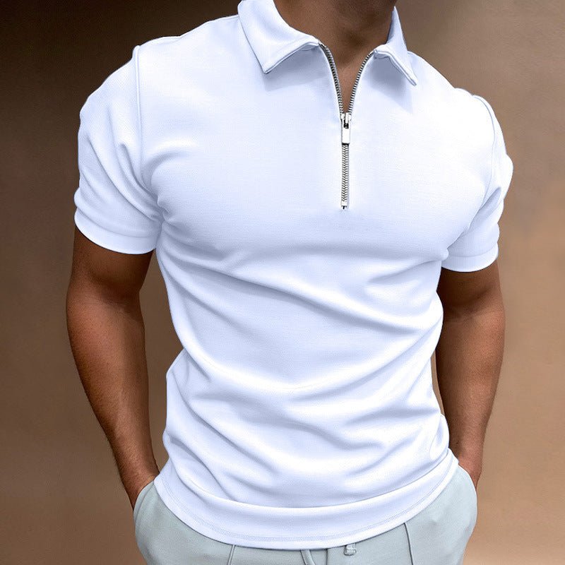 Polo shirt solid color short sleeved lapel T-shirt casual - FashionTech