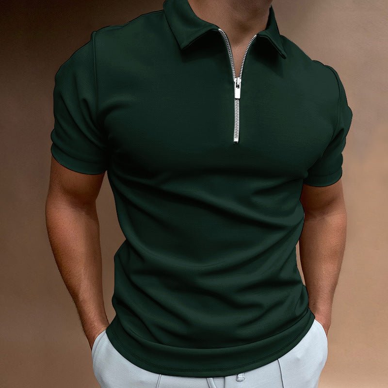 Polo shirt solid color short sleeved lapel T-shirt casual - FashionTech