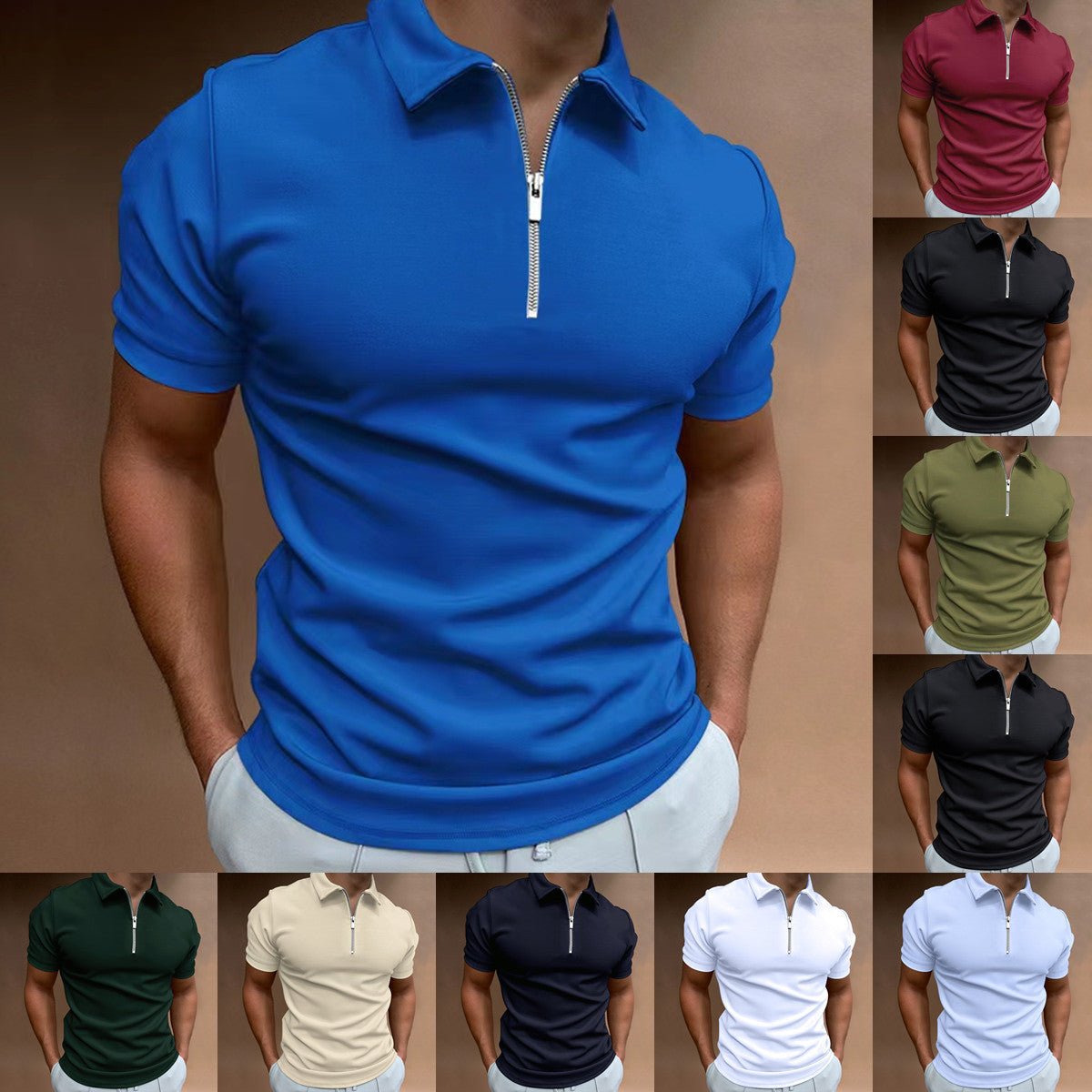Polo shirt solid color short sleeved lapel T-shirt casual - FashionTech
