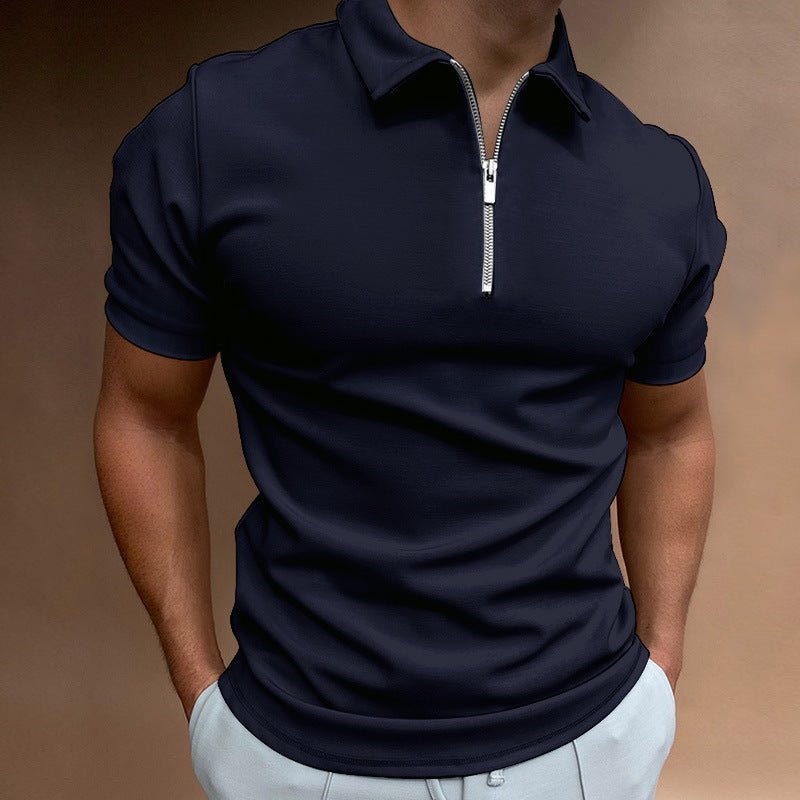 Polo shirt solid color short sleeved lapel T-shirt casual - FashionTech
