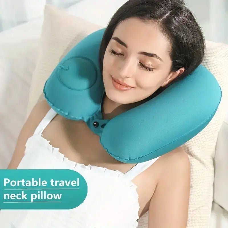 Press on Inflatable Pillow to Relax Neck Travel U - shaped Pillow Foldable and Portable with Leak Proof Device Ordinary U - shaped - FashionTech