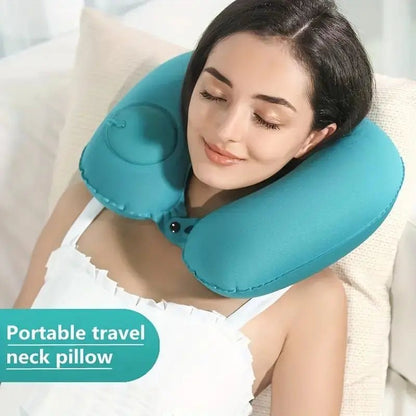 Press on Inflatable Pillow to Relax Neck Travel U - shaped Pillow Foldable and Portable with Leak Proof Device Ordinary U - shaped - FashionTech