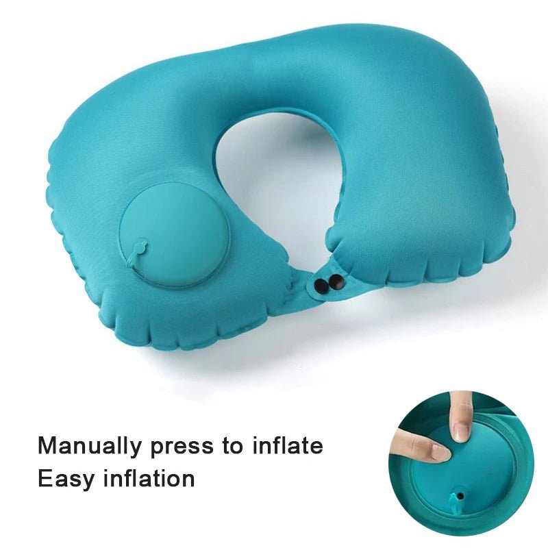 Press on Inflatable Pillow to Relax Neck Travel U - shaped Pillow Foldable and Portable with Leak Proof Device Ordinary U - shaped - FashionTech