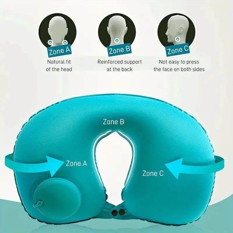 Press on Inflatable Pillow to Relax Neck Travel U - shaped Pillow Foldable and Portable with Leak Proof Device Ordinary U - shaped - FashionTech