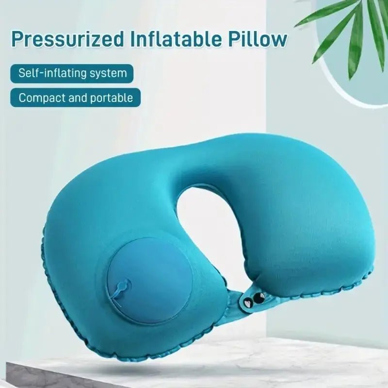 Press on Inflatable Pillow to Relax Neck Travel U - shaped Pillow Foldable and Portable with Leak Proof Device Ordinary U - shaped - FashionTech