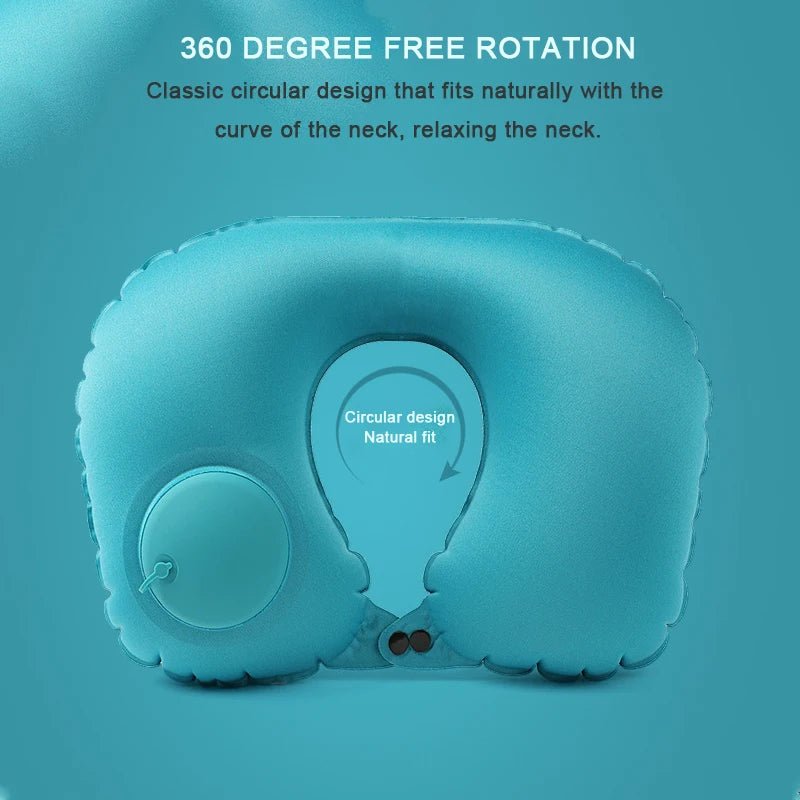 Press on Inflatable Pillow to Relax Neck Travel U - shaped Pillow Foldable and Portable with Leak Proof Device Ordinary U - shaped - FashionTech