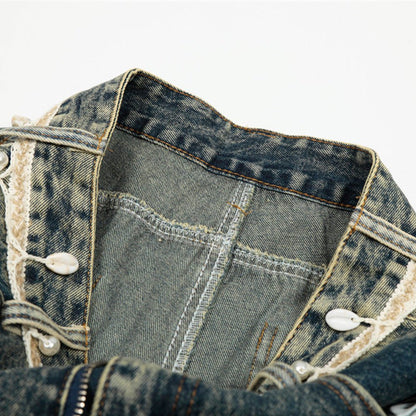 Punk Retro Washed Distressed Denim Wide - Leg Pants Men's Trendy Unique Design Loose Fit Flared Trousers - FashionTech