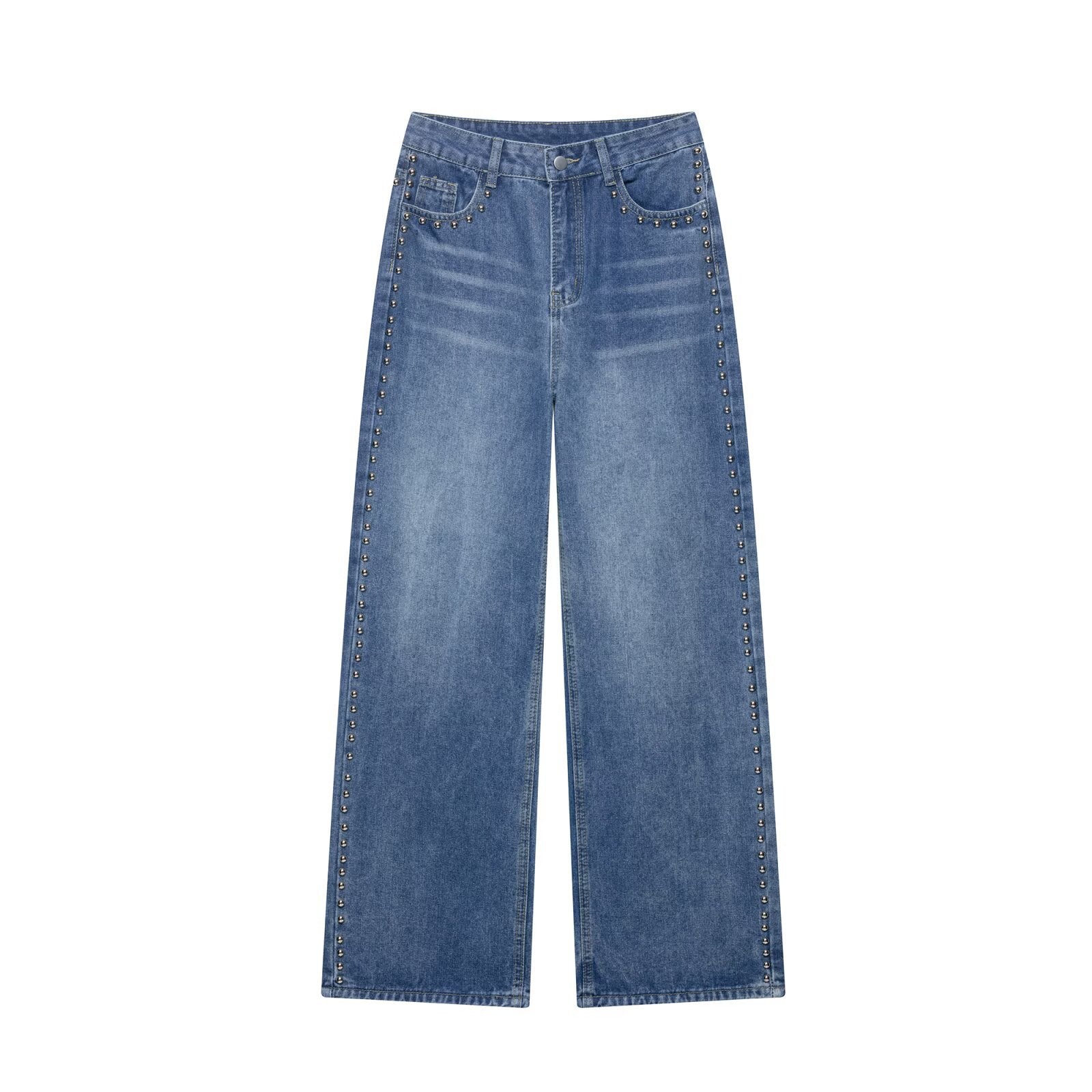 Rivet trimmed long straight leg jeans for women - Tech Tready