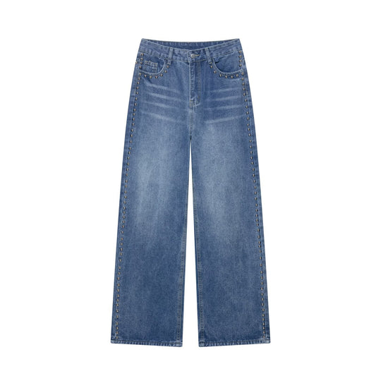 Rivet trimmed long straight leg jeans for women - Tech Tready