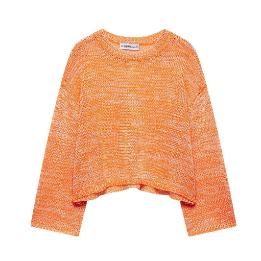 Round neck long sleeved loose knit sweater top for women - FashionTech