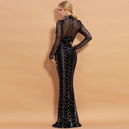 Sequins Women Maxi Dresses Long Sleeve Female Party Dresses - FashionTech