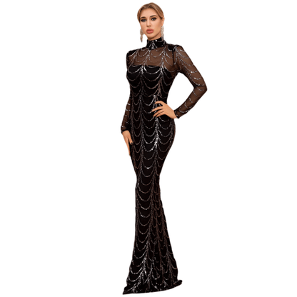 Sequins Women Maxi Dresses Long Sleeve Female Party Dresses - FashionTech