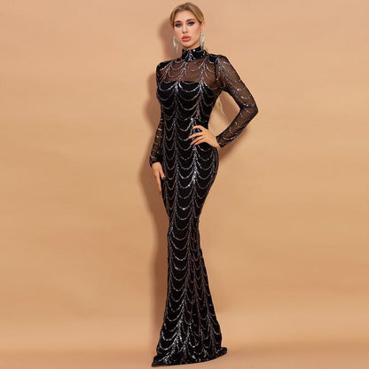 Sequins Women Maxi Dresses Long Sleeve Female Party Dresses - FashionTech