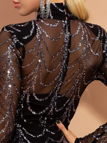 Sequins Women Maxi Dresses Long Sleeve Female Party Dresses - FashionTech