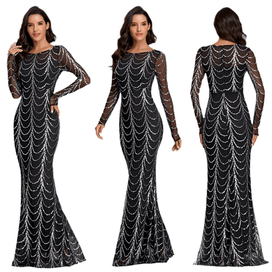 Sequins Women Maxi Dresses Long Sleeve Female Party Dresses - FashionTech