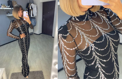 Sequins Women Maxi Dresses Long Sleeve Female Party Dresses - FashionTech