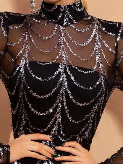 Sequins Women Maxi Dresses Long Sleeve Female Party Dresses - FashionTech