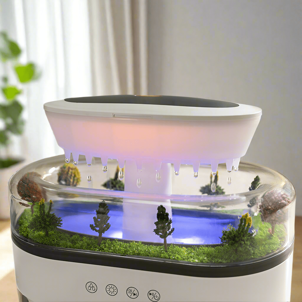 Smart Cool Mist Raindrop Air Humidifier for Garden Landscape Christmas Tree White Noise Oil Aroma Diffuser Portable - FashionTech