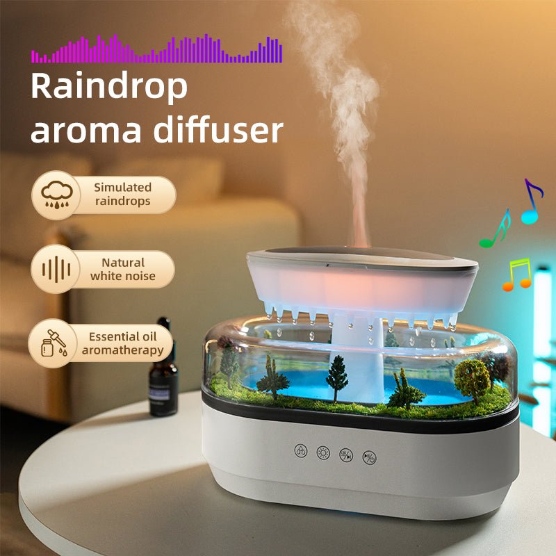 Smart Cool Mist Raindrop Air Humidifier for Garden Landscape Christmas Tree White Noise Oil Aroma Diffuser Portable - FashionTech