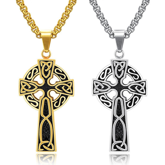 Spiral Cross Pearl Chain Necklace Titanium Steel Retro Pendant - FashionTech