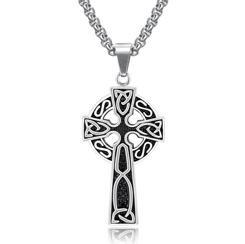 Spiral Cross Pearl Chain Necklace Titanium Steel Retro Pendant - FashionTech