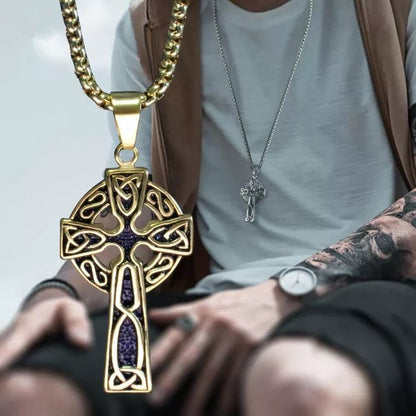 Spiral Cross Pearl Chain Necklace Titanium Steel Retro Pendant - FashionTech