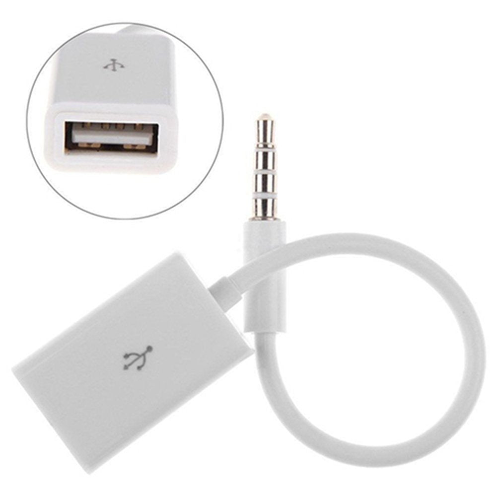 Stylish White 3.5mm Male AUX Audio Plug Jack To USB 2.0 Fema - Tech Tready