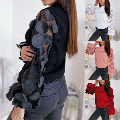 Tops Sexy turtleneck gauze puff sleeve slim top - FashionTech