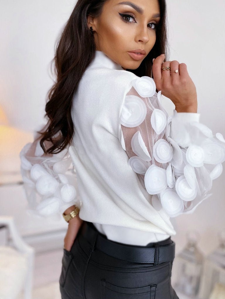 Tops Sexy turtleneck gauze puff sleeve slim top - FashionTech