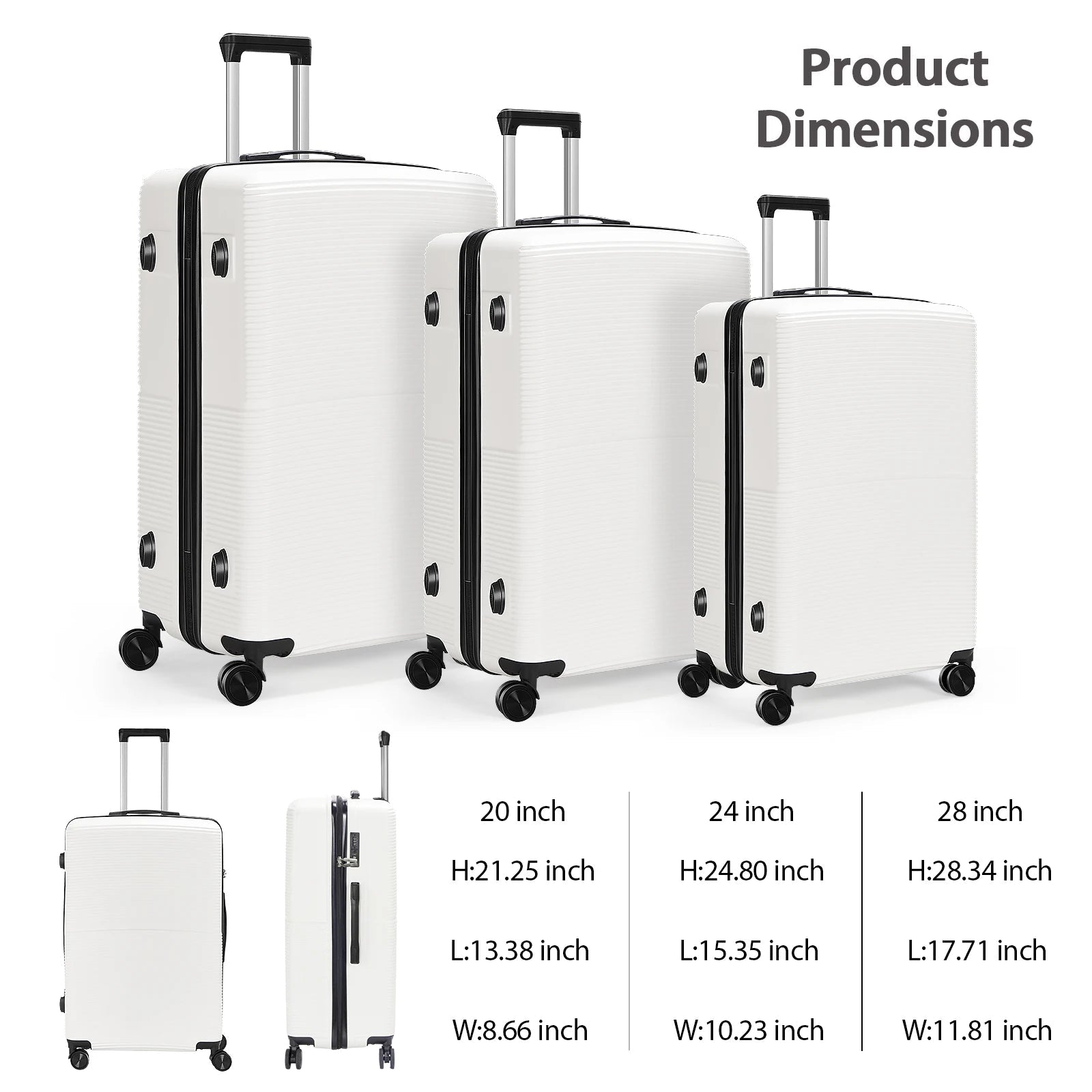 TSA Lock 3Pcs Luggage Set ABS Hardshell Travel Suitcase Luggage Bag With Silent Spinner Wheel 28 Inch Large Suitcase - FashionTech
