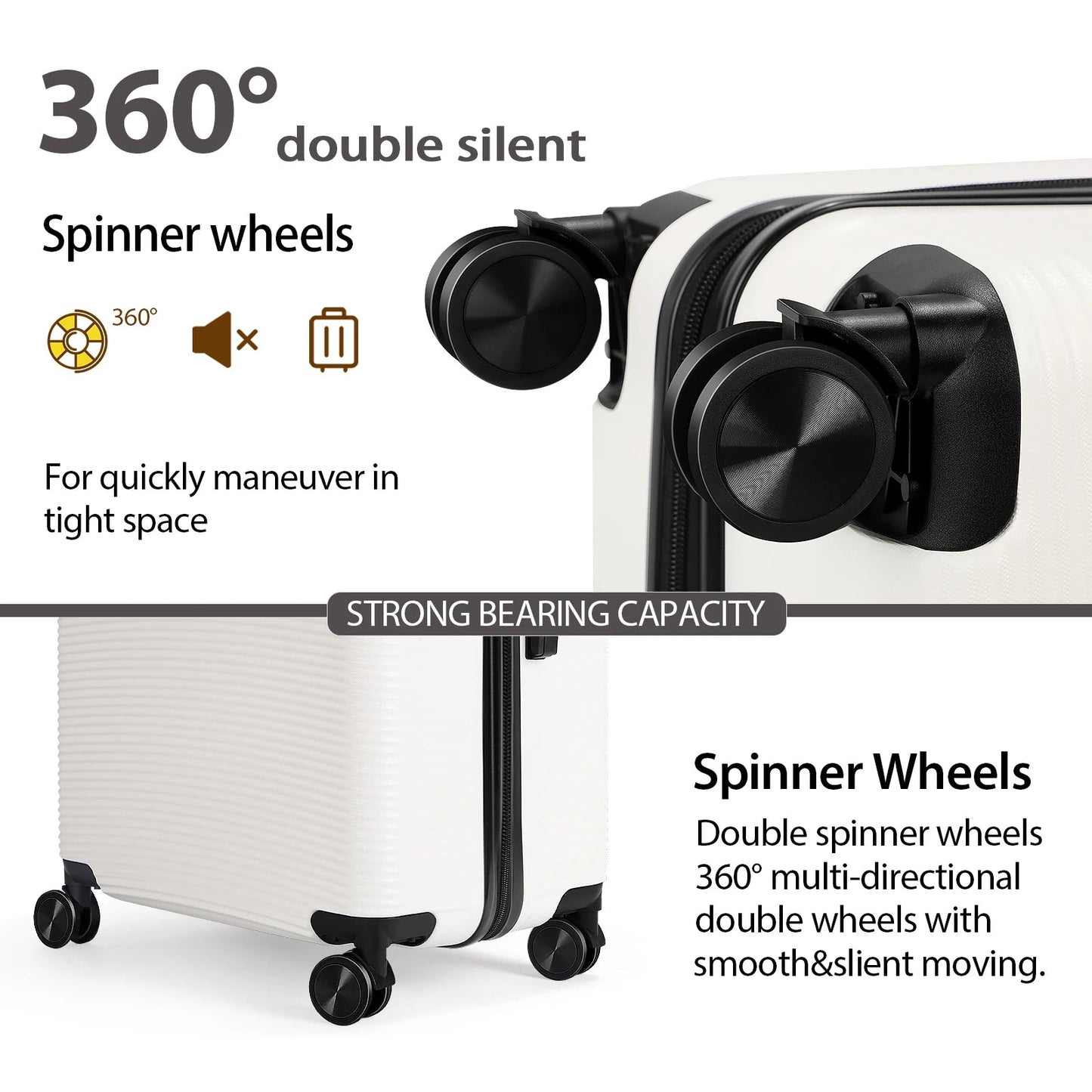 TSA Lock 3Pcs Luggage Set ABS Hardshell Travel Suitcase Luggage Bag With Silent Spinner Wheel 28 Inch Large Suitcase - FashionTech