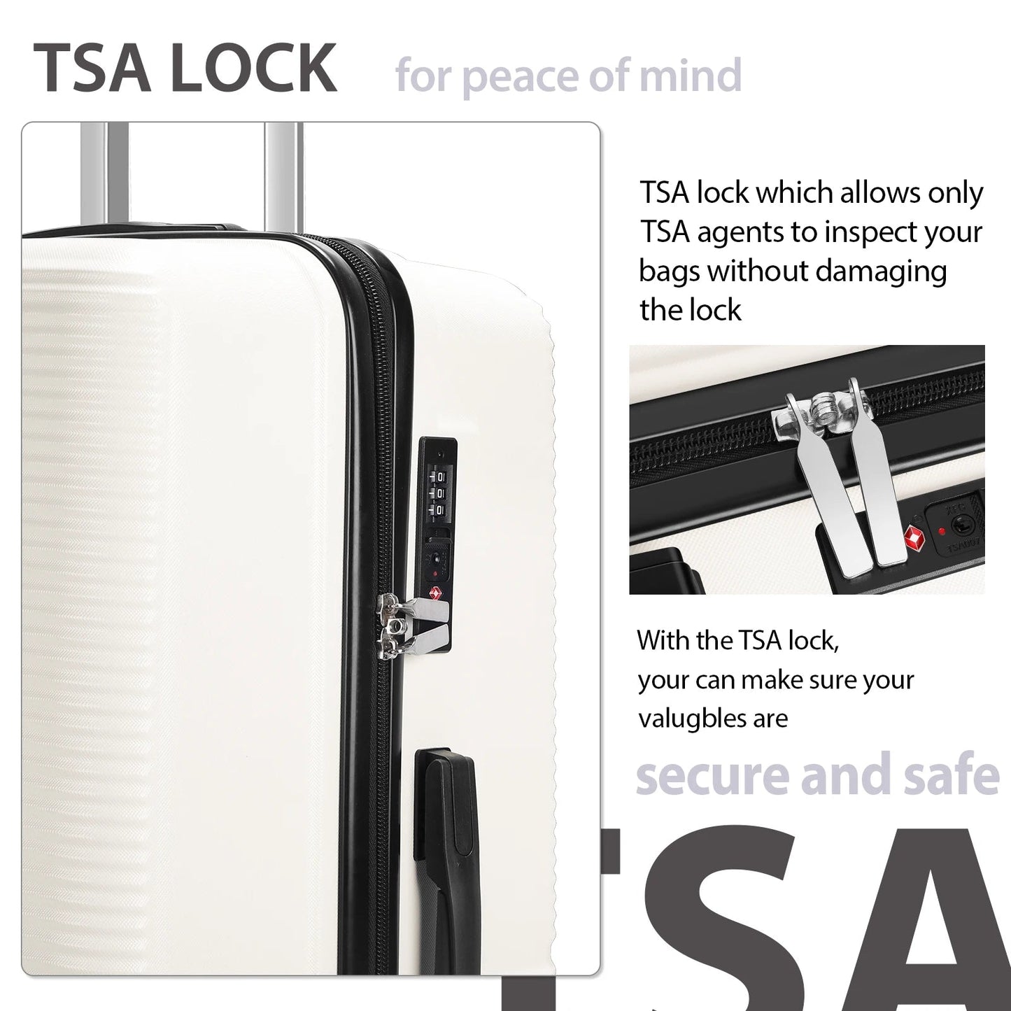 TSA Lock 3Pcs Luggage Set ABS Hardshell Travel Suitcase Luggage Bag With Silent Spinner Wheel 28 Inch Large Suitcase - FashionTech