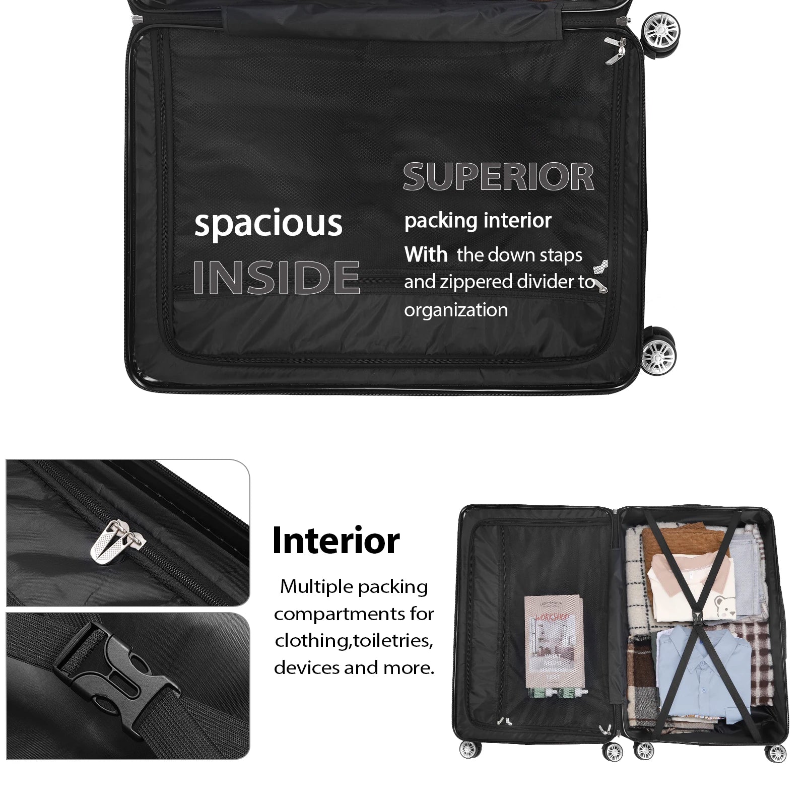 TSA Lock 3Pcs Luggage Set ABS Hardshell Travel Suitcase Luggage Bag With Silent Spinner Wheel 28 Inch Large Suitcase - FashionTech