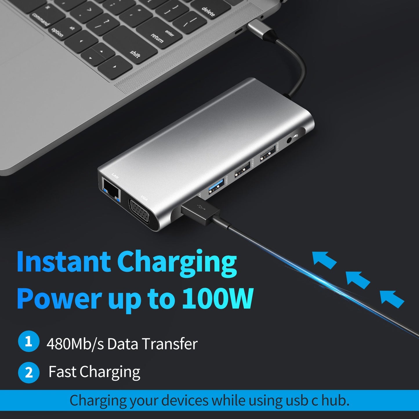 Type - C to Dual HDMI VGA Same Screen Dock 12 in 1 Notebook MacBook Converter USB HUB - FashionTech