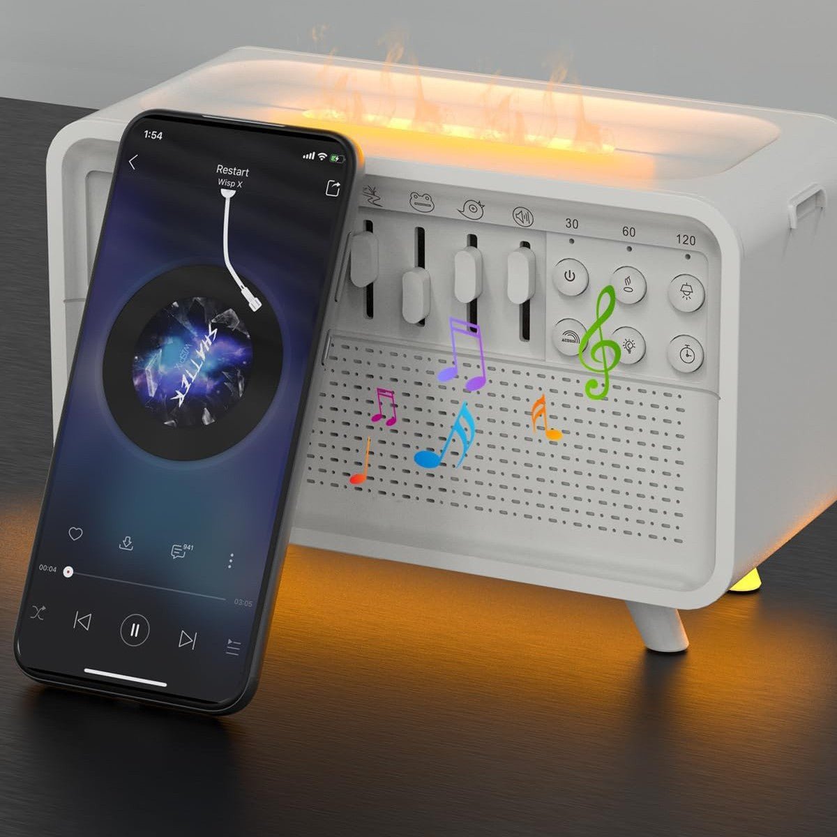 White noise sleep aid device Bluetooth speaker simulation flame aromatherapy humidifier small night light sleep aid white noise machine - Tech Tready