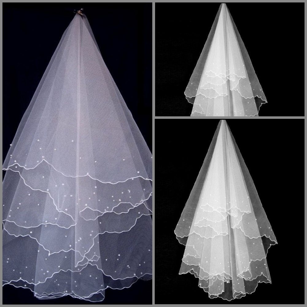 Wholesale Bride Wedding Veil Headwear M Beige Pearl Face Cover Elegant Veil - Tech Tready
