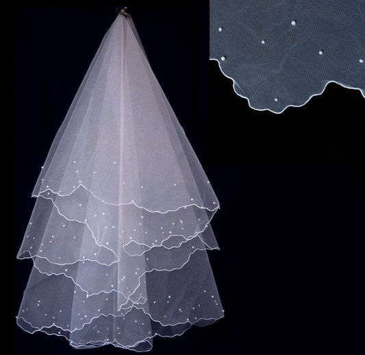 Wholesale Bride Wedding Veil Headwear M Beige Pearl Face Cover Elegant Veil - Tech Tready