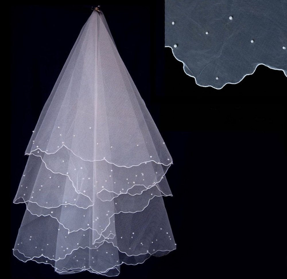 Wholesale Bride Wedding Veil Headwear M Beige Pearl Face Cover Elegant Veil - Tech Tready