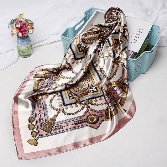 Women Fashion Bandana Scarf Printed Silk Satin Hair Scarf Bandana 90.90Cm Square Scarf Headband Ladies Scarf - Tech Tready
