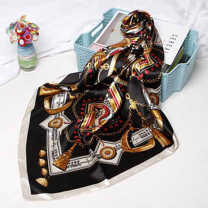 Women Fashion Bandana Scarf Printed Silk Satin Hair Scarf Bandana 90.90Cm Square Scarf Headband Ladies Scarf - Tech Tready