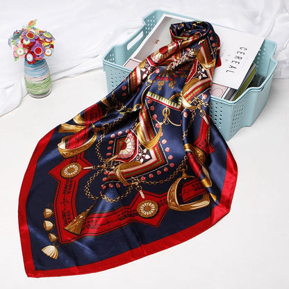 Women Fashion Bandana Scarf Printed Silk Satin Hair Scarf Bandana 90.90Cm Square Scarf Headband Ladies Scarf - Tech Tready